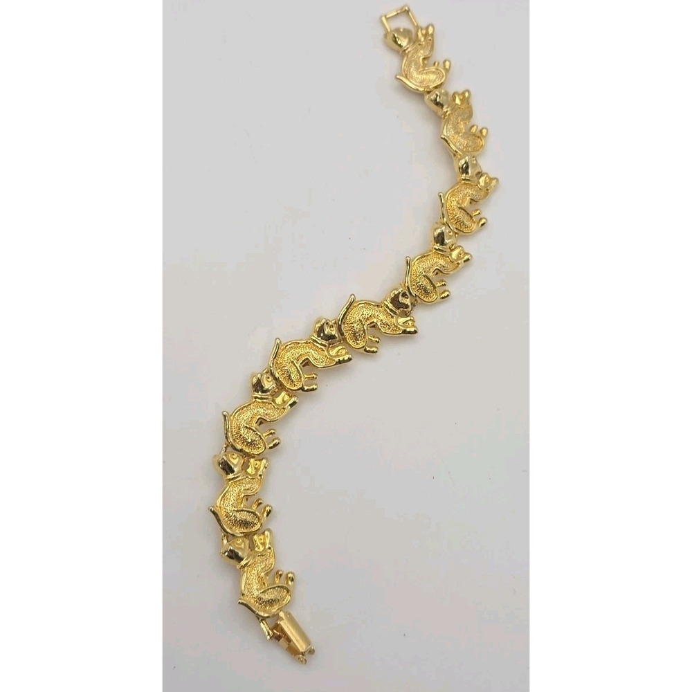 Vintage Kitty Gold Tone Link Bracelet Playful Kitten Cat Mom Gift Collectible 7"